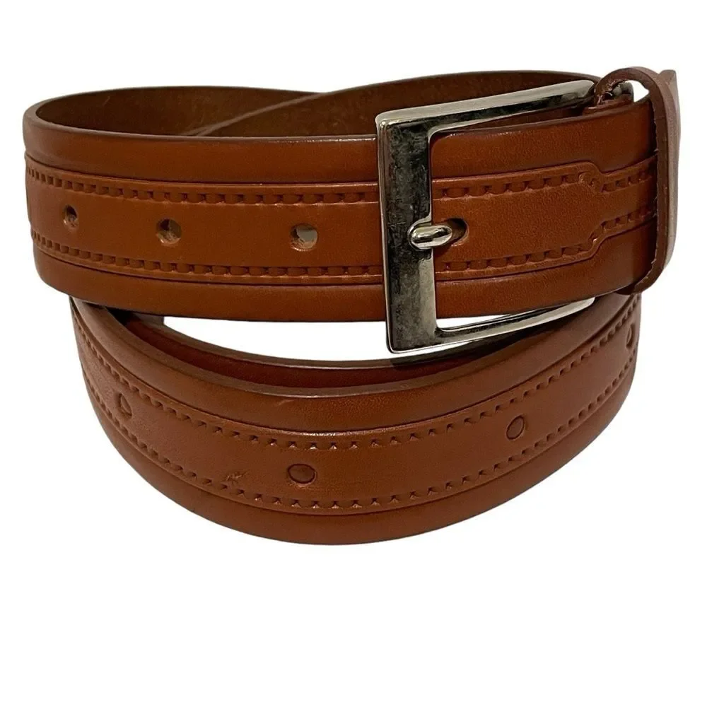 Lord Leather Belt Made In Italy Tan with Silver Tone Buckle